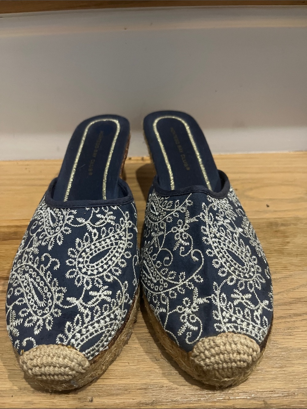 Montego Bay Club Navy Embroidered Espadrille Mule
